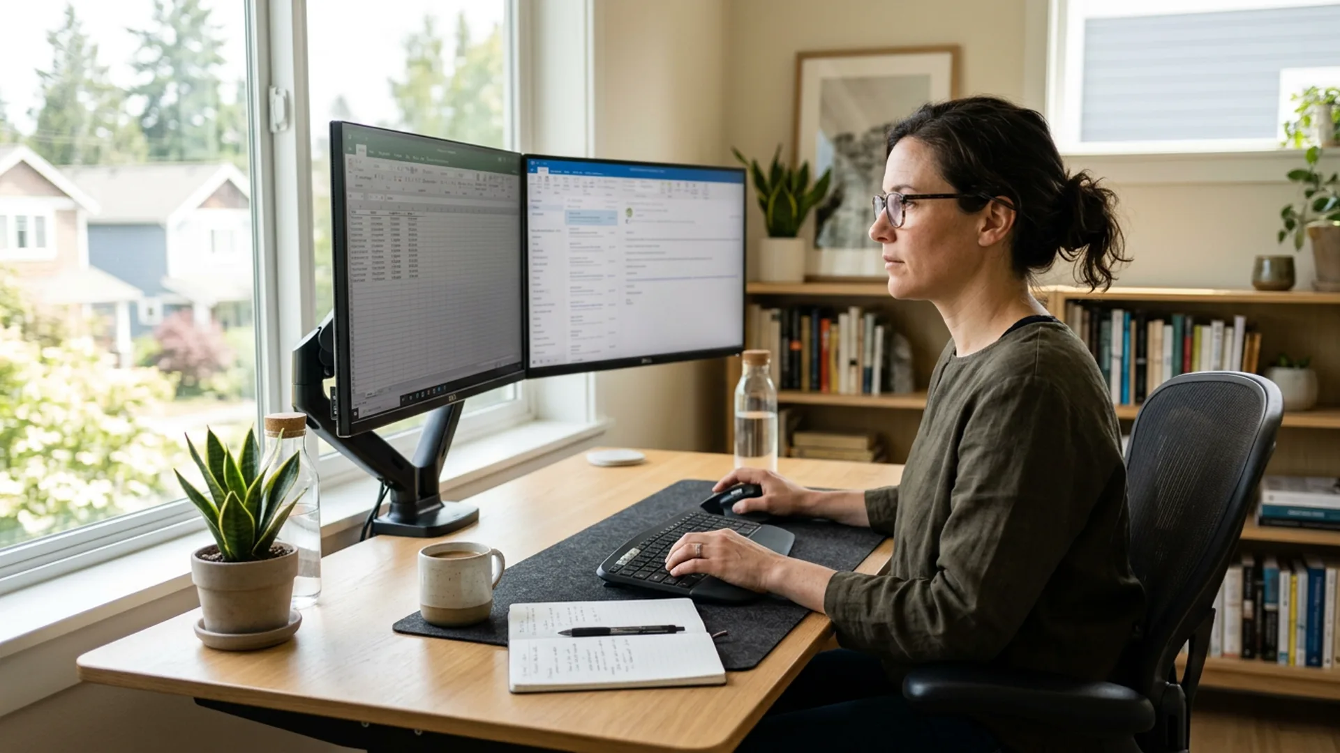 Remote worker at a clean, organized home office desk